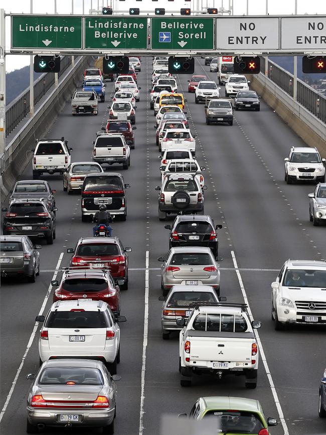 Traffic on the Tasman Bridge after a truck breakdown.