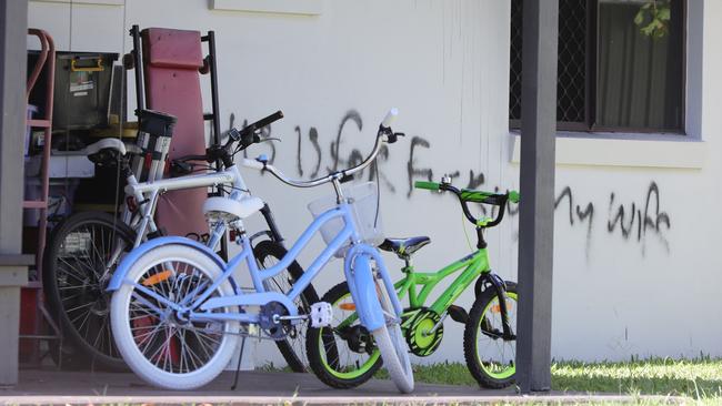 A message left on the back of the house. Picture Glenn Hampson