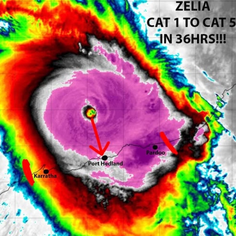 The satellite map for tropical cyclone Zelia. Picture: Bureau of Meteorology