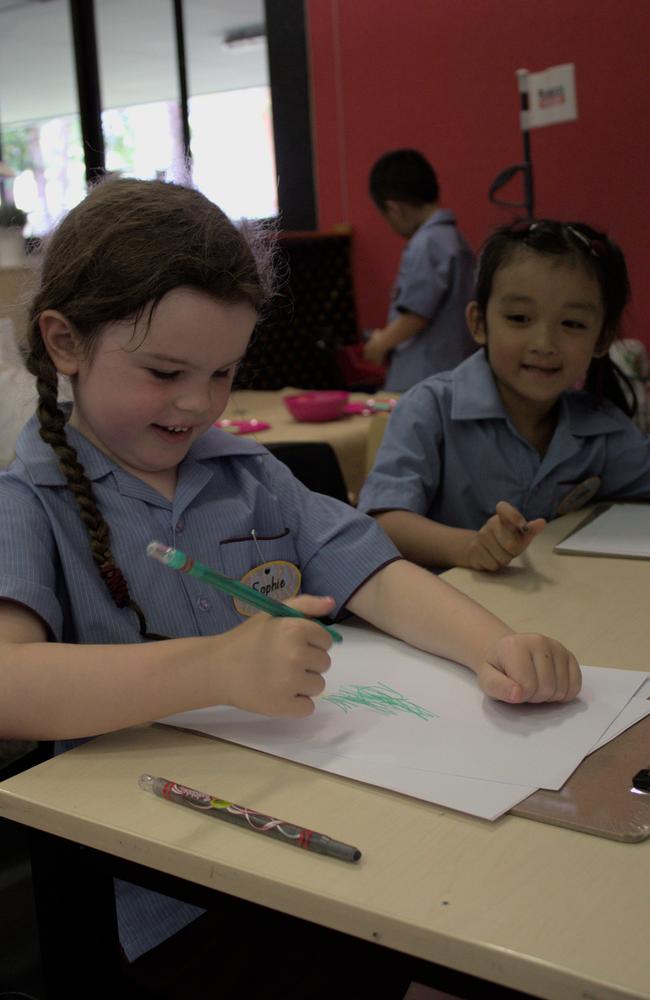 John Paul College prep students celebrate their first day of school for 2023. Picture: Grace Hamilton