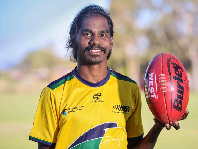 ADV SPORT, Footballer Mishai Wollogorang .Woodville-West Torrens has signed Mishai from Robinson River - a remote indigenous community of just 285 people. , Image/Russell Millard