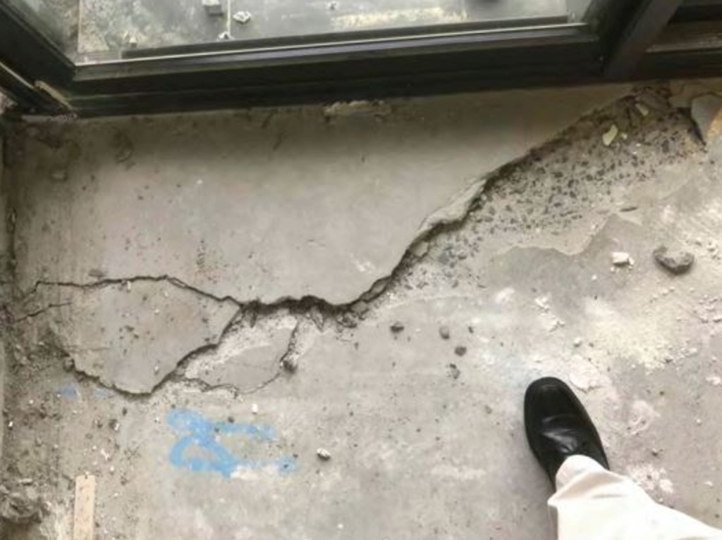 The damaged floor slab on level 10. Picture: Opal Tower Investigation Interim Report.