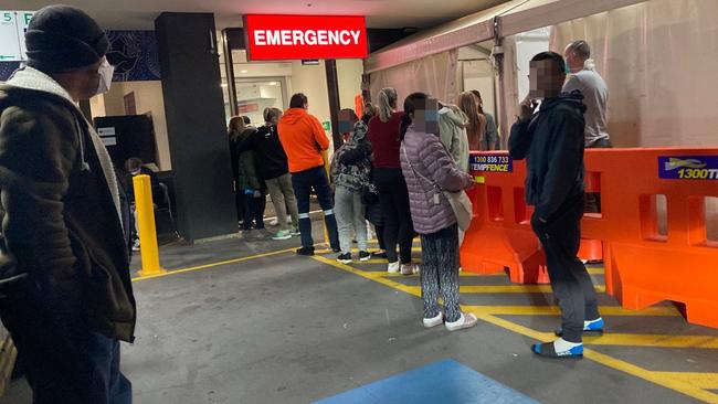 People queue outside the emergency department at Sunshine hospital. Picture: Supplied