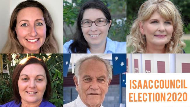 The Isaac Regional Council candidates for the 2020 elections are Vivienne Coleman, top left, Jennifer Ennis, Karen Hindle, Sandy Moffat, bottom left, and Nick Wheeler.