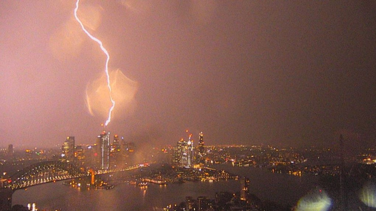 Lightning strikes hit Sydney on Tuesday night. Picture: Nine