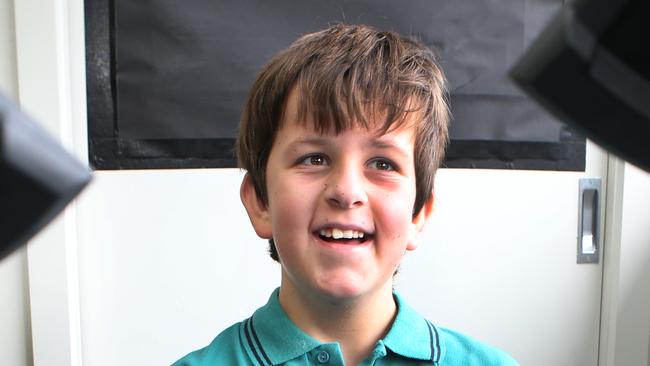 Luke Shambrook returns to school and enjoys a music class after his ordeal of being lost in the bush for four days near Lake Eildon. Thursday, April 16. 2015. Picture: David Crosling