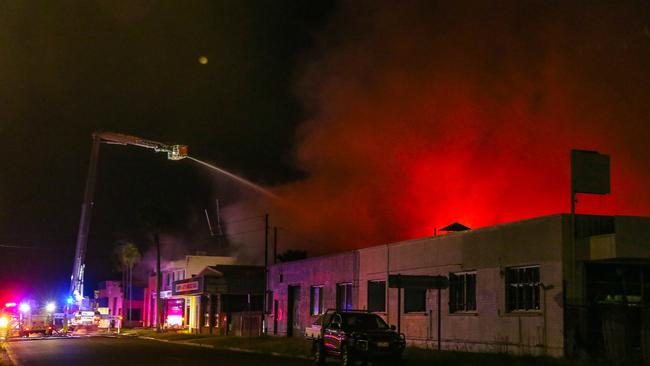 The CarCom Installations business ablaze on Bishop St, Winellie. Picture: Glenn Campbell