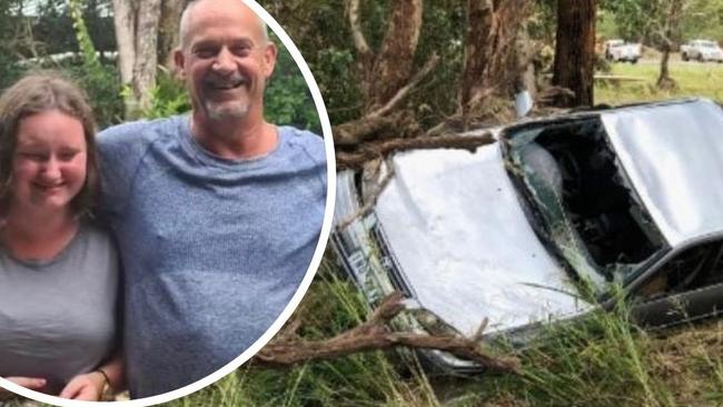 Krystal and Lenny Cain spend hours clinging to a tree in floodwaters before Krystal was swept away. Photo: Supplied