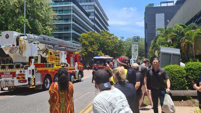 Police chased a man through the Darwin CBD before he fled into a city hotel where he is now at the centre of a standoff with scores of officers, police say. Picture: Thomas Morgan