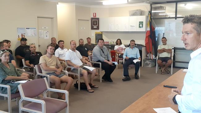 Surf lifesaver and Tweed Shire councillor James Owen hosts a stakeholder meeting earlier this month. Pictured among the audience is fellow lifesaver Deputy Mayor Reece Byrnes.