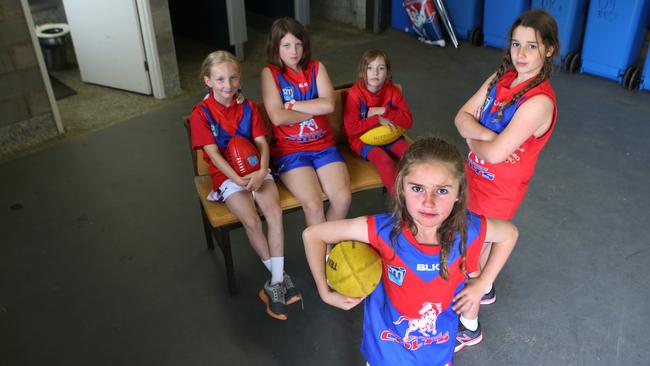 Port Melbourne’s girls’ players in their facilities in 2016. Picture: David Crosling