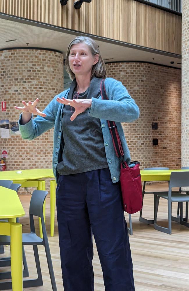 Dr Louise Wallis, Deputy Director of the Centre for Sustainable Architecture with Wood, at UTAS' River's Edge building, September 15, 2023. Picture: Alex Treacy