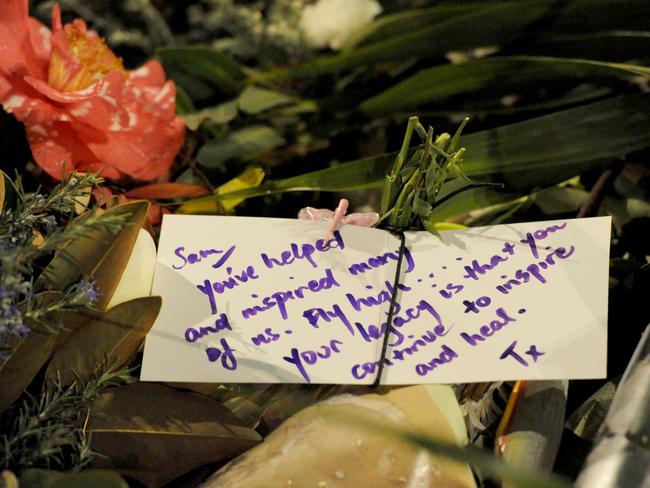 Floral tributes left at a vigil for murdered woman Samantha Fraser. Picture: Andrew Henshaw