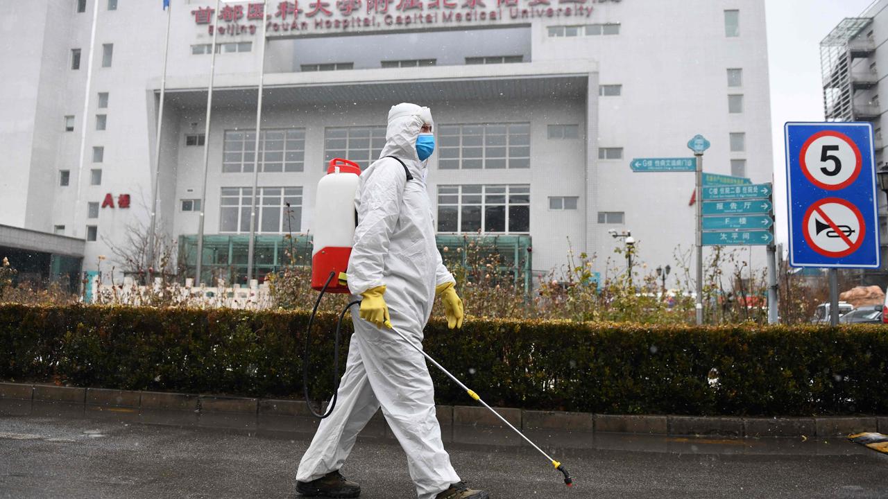 This is an example of the Personal Protective Equipment adopted by Chinese health workers to stop the viral spread. Picture: Greg Baker/AFP