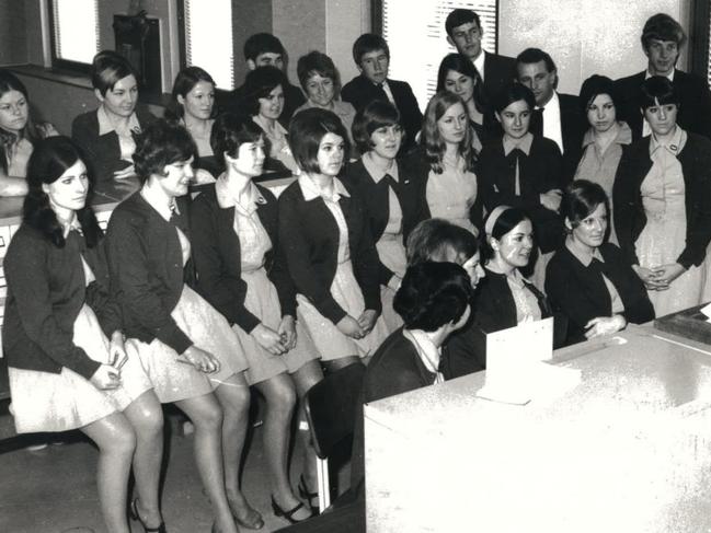 AMP Society staff watch the moon landing on Australian TV on July 21, 1969. Picture: The Advertiser