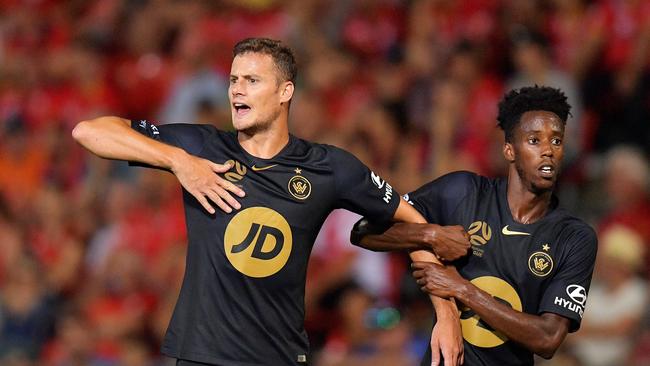 Wanderers striker Oriol Riera, left, comes off contract at the end of the season