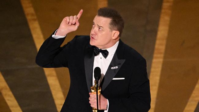 US actor Brendan Fraser accepts the Oscar for Best Actor in a Leading Role for The Whale. Picture: AFP