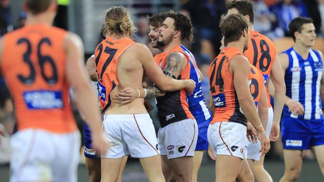 A scuffle broke out after Ben Brown struck Matt Buntine.