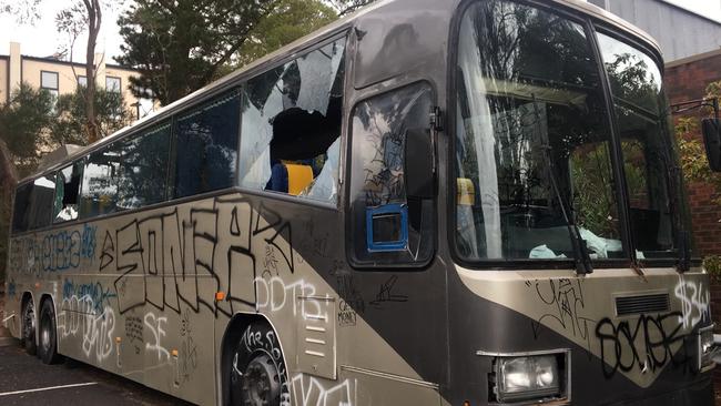 The abandoned bus at the Wheelers Hill Shopping Centre's carpark has become an eyesore to shoppers. Pictures: Supplied