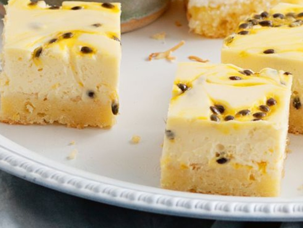 Passionfruit cheesecake slice.