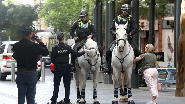 Increased police security in Rundle Mall after a recent increase in the amount of crime and theft. Picture: Dean Martin