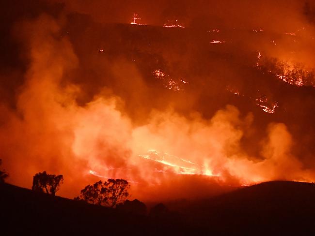 FILE:  MOUNT ADRAH, AUSTRALIA - JANUARY 10: General view of the Dunn Road fire on January 10, 2020 in Mount Adrah, Australia. NSW is bracing for severe fire conditions, with high temperatures and strong winds forecast across the state. There are about 135 fires burning in NSW, 50 of which are uncontained. 20 people have died in the bushfires across Australia in recent weeks, including three volunteer firefighters. About 1995 homes have been destroyed and another 816 have been damaged across NSW. (Photo by Sam Mooy/Getty Images)