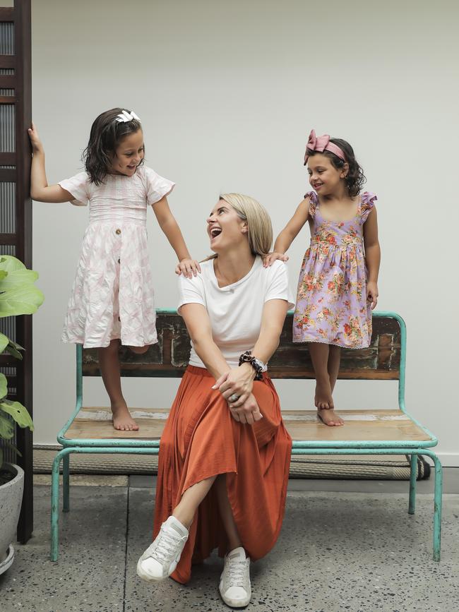 Rachel Thaiday with her daughters Gracie, 6, and Ellsie, 4. Picture: Mark Cranitch