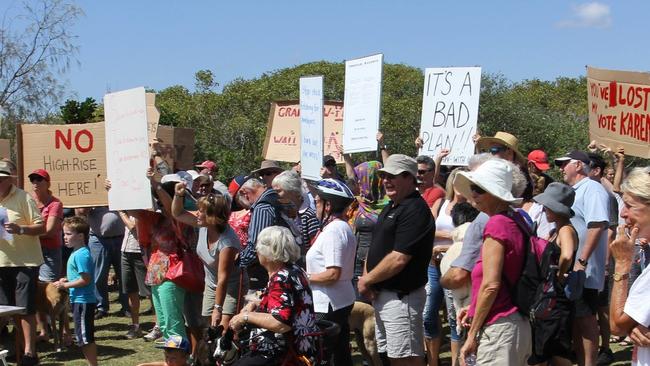 Hundreds launch a protest at Toondah Harbour against the housing estate on the foreshore. Picture: Contributed