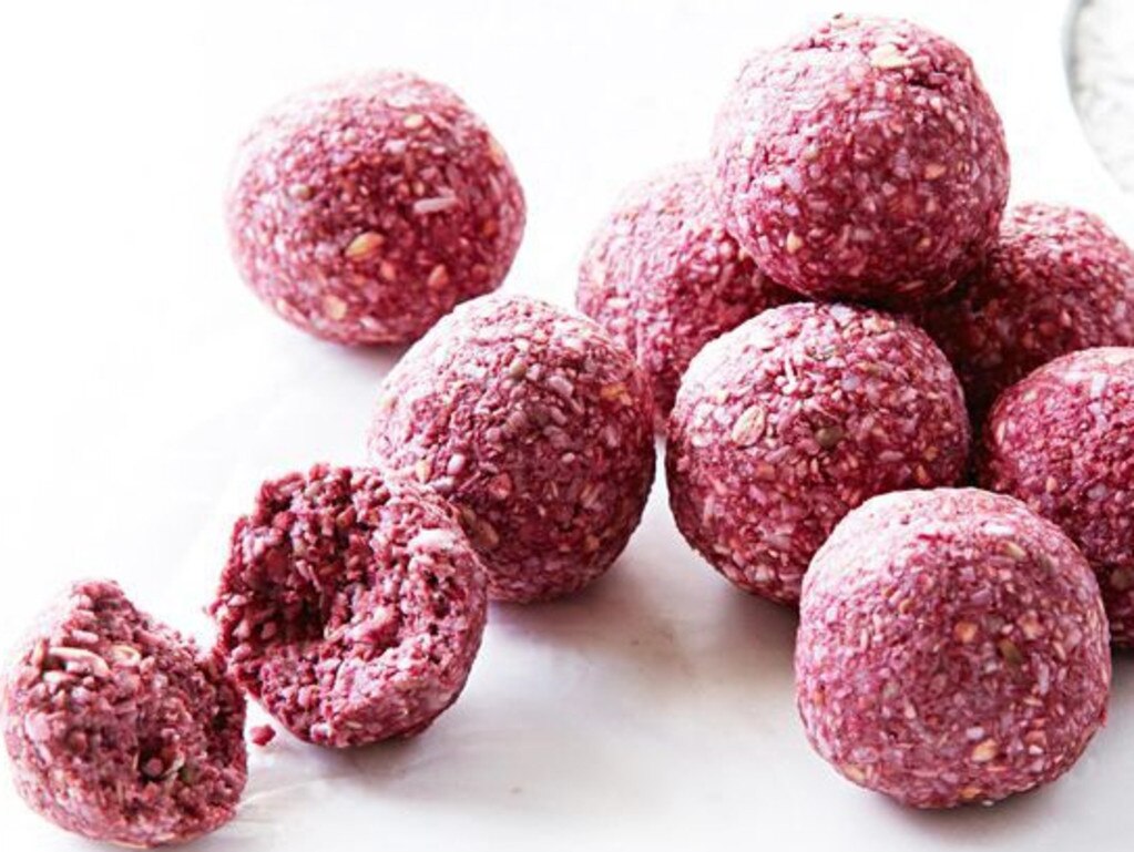 Raspberry smoothie bliss balls.