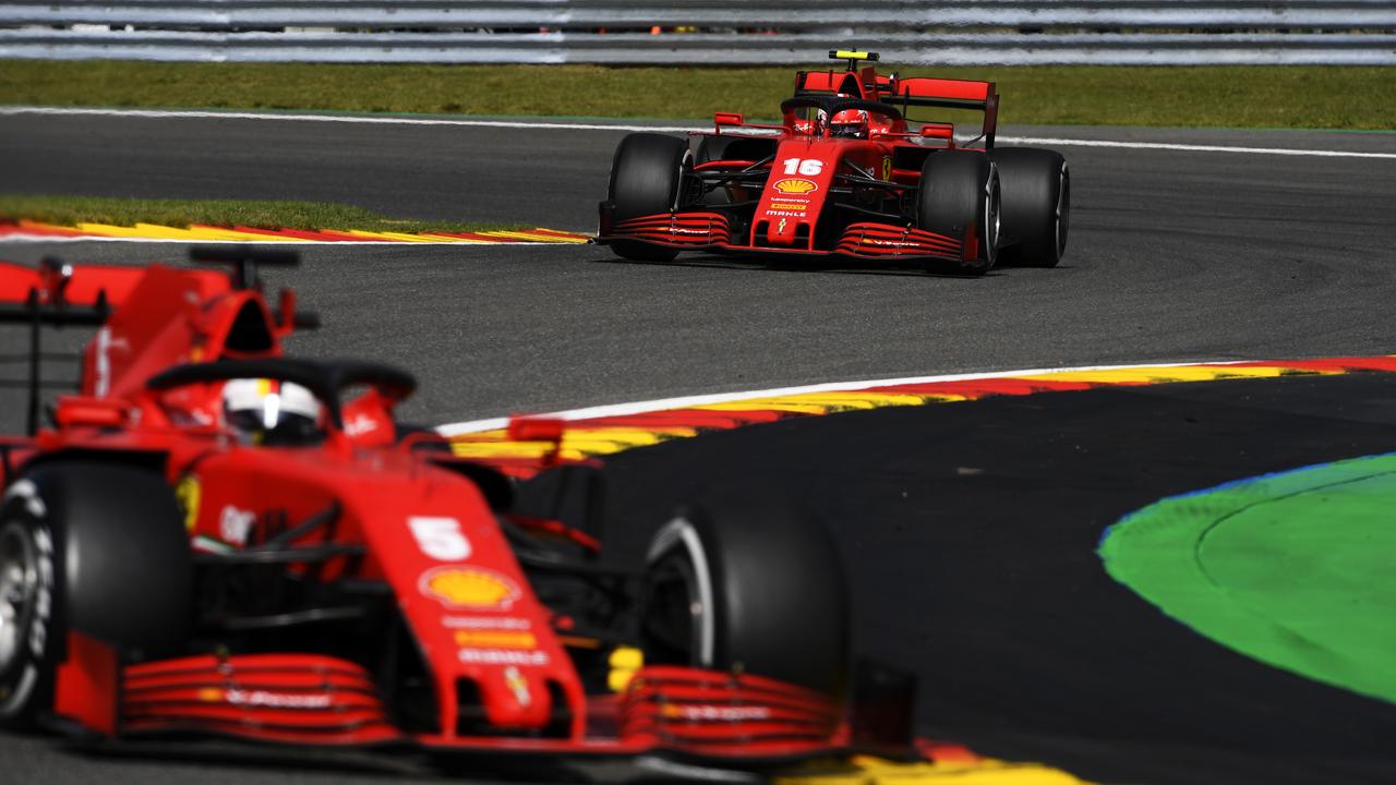 Sebastian Vettel leads Charles Leclerc at Circuit de Spa-Francorchamps. (Photo by Rudy Carezzevoli/Getty Images)