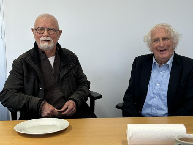 Writer Rodney Hall (L) and historian Geoffrey Blainey.