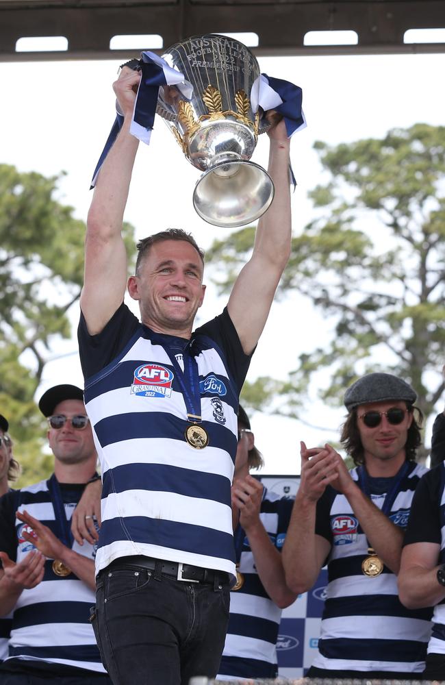 Cats post-GF family day at St Mary's Oval, Kardinia Park. Captain Joel Selwood. Picture: Mike Dugdale