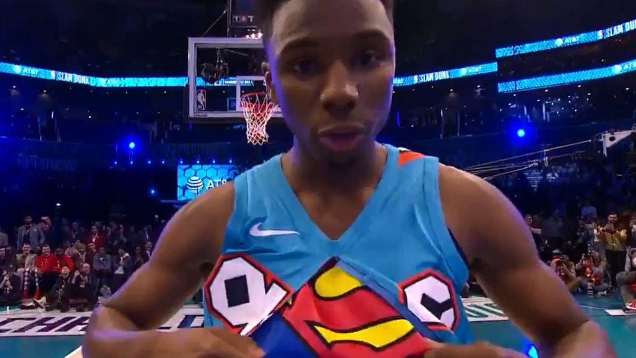 Hamidou Diallo jumps over Shaquille O'Neal to win NBA All-Star Dunk Contest  after ripping jersey to expose Superman top