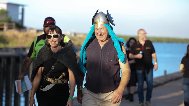 Rosalyn Mallon and Adam Gollow at the annual Dinah Beach Yacht Club Viking Funeral. Picture: Glenn Campbell