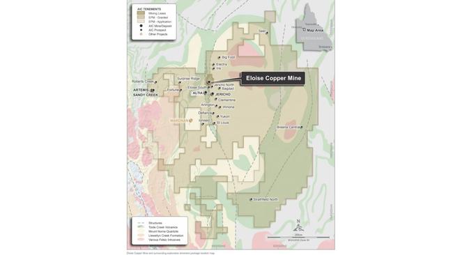 A map of the AIC tenements at Eloise Copper Mine about 60km south east of Cloncurry.