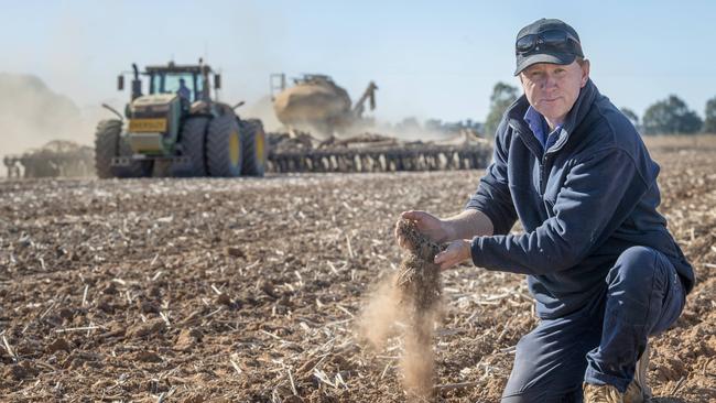 Greg Brown sowing wheat on farm at Kotupna. Picture: Zoe Phillips