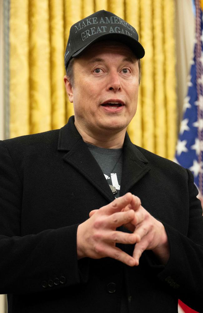 Elon Musk’s hand gestures in the White House signal confidence and authority. Picture: AFP