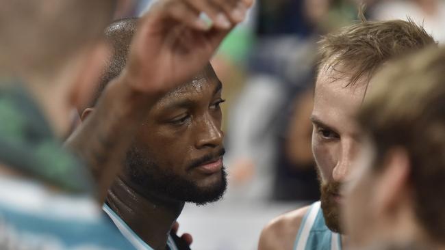 HOBART, AUSTRALIA - FEBRUARY 08: Milton Doyle of the Jackjumpers reacts after the win in the round 20 NBL match between Tasmania Jackjumpers and Cairns Taipans at MyState Bank Arena, on February 08, 2025, in Hobart, Australia. (Photo by Simon Sturzaker/Getty Images)