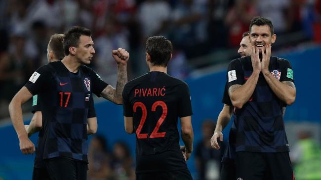 Croatia’s players celebrate scoring a penalty during the Russia 2018 World Cup quarter-final.