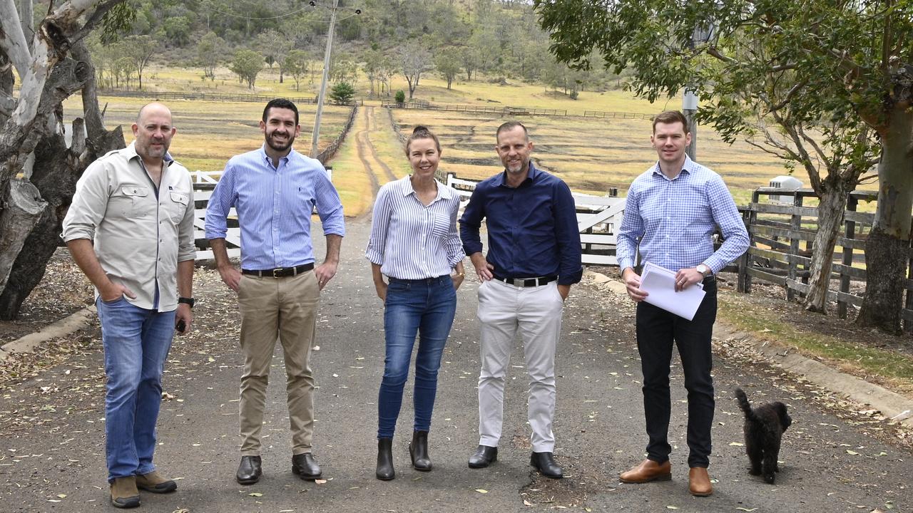 On a tour of the development site this week are (from left) Richards Group’s Craig Wallace, Colliers International Toowoomba’s Dominic Ryan, Richards Group’s Melinda Richards, Colliers’ Brad Lipp and RMA Engineers’ David Waldock. Picture: Bev Lacey