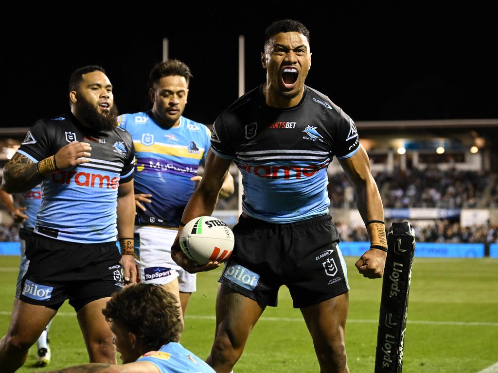 Off-contract Sharks star Ronaldo Mulitalo has been shopped to the Broncos. Picture: NRL Photos