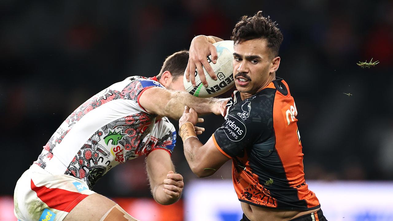 Daine Laurie was a standout for the Tigers, scoring a try and playing a hand in several others. Picture: Getty Images.