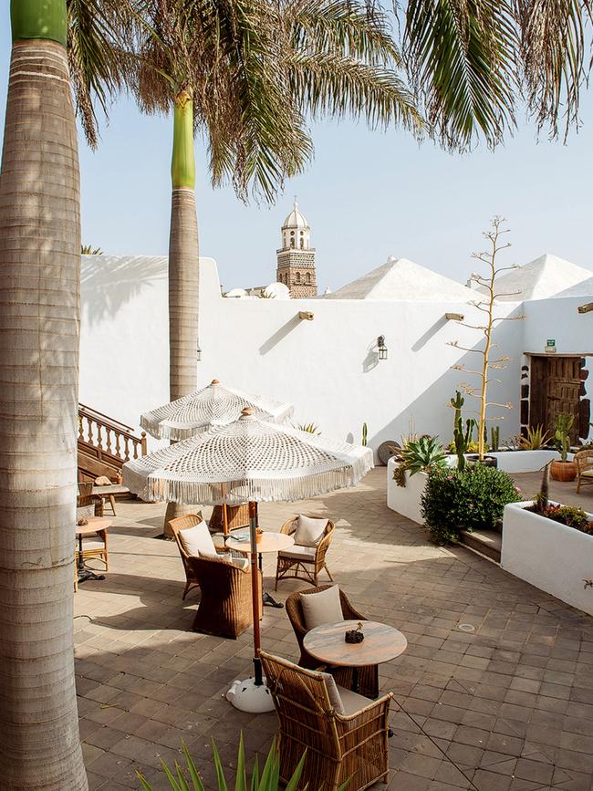 The sun-dappled terrace at Palacio Ico in the centre of Lanzarote. Photography: supplied.