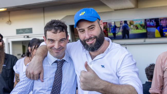 Niki O'Shea (left) and Will Clarken (right) celebrate their Adelaide Cup win. Picture: Makoto Kaneko