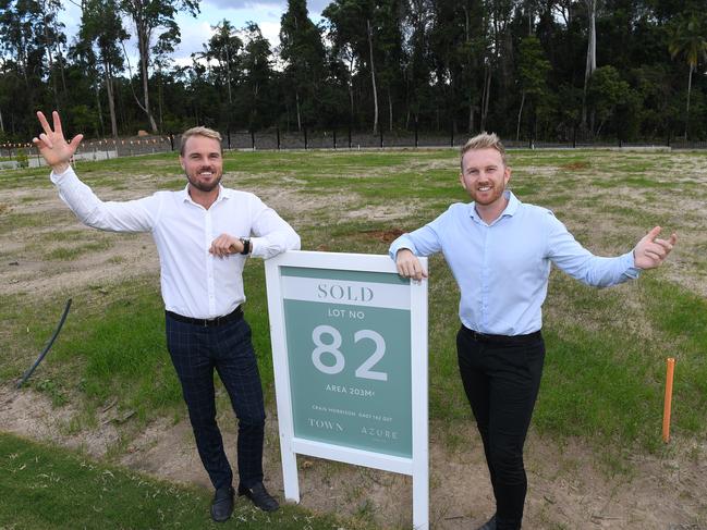 Sales managers Craig Morrison and Jamie Vibert are pleased with the sale of Azure Estate in Forest Glen.