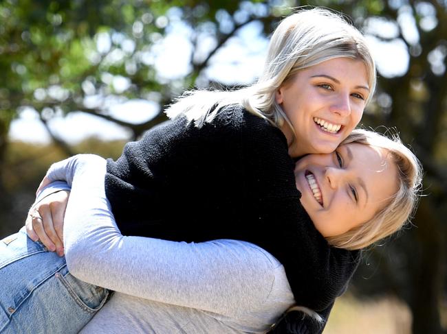 SUNDAY MAIL. Holly Scott and best friend Taylor Lynn celebrating friendship and life after Holly was involved in a serious car accident she's lucky to have survived. Picture: Tricia Watkinson