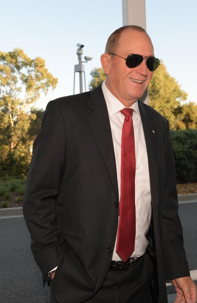 Senator Fraser Anning arrives at Parliament House today in Canberra. Senator Anning is facing a censure motion over his comments following the Christchurch terror attack. Picture: Tracey Nearmy/Getty