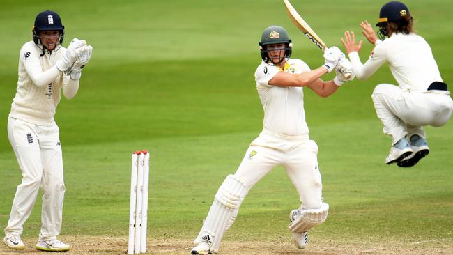 Ellyse Perry plays a cut shot en route to a century against England in Taunton in 2019 Picture: Getty Images