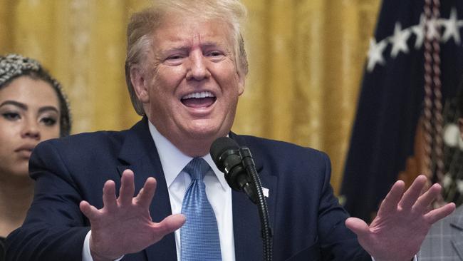 President Donald Trump speaks at the Young Black Leadership Summit 2019 in the East Room of the White House in Washington. Picture: AP