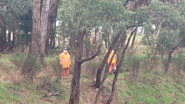 SES volunteers search for missing gun parts on Tuesday.